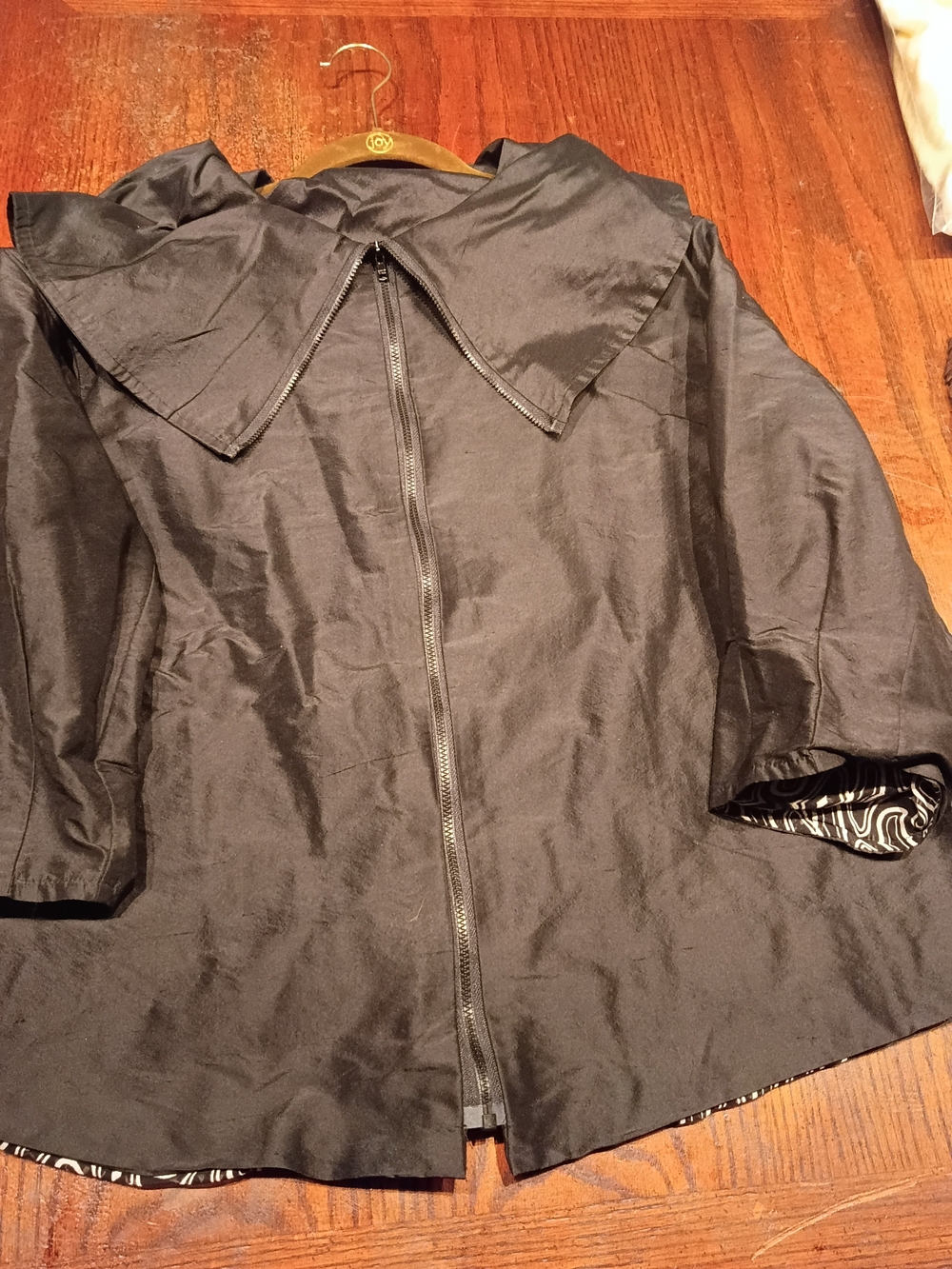 Black Louis Simon Satin-Look Zip Front Jacket with Statement Collar